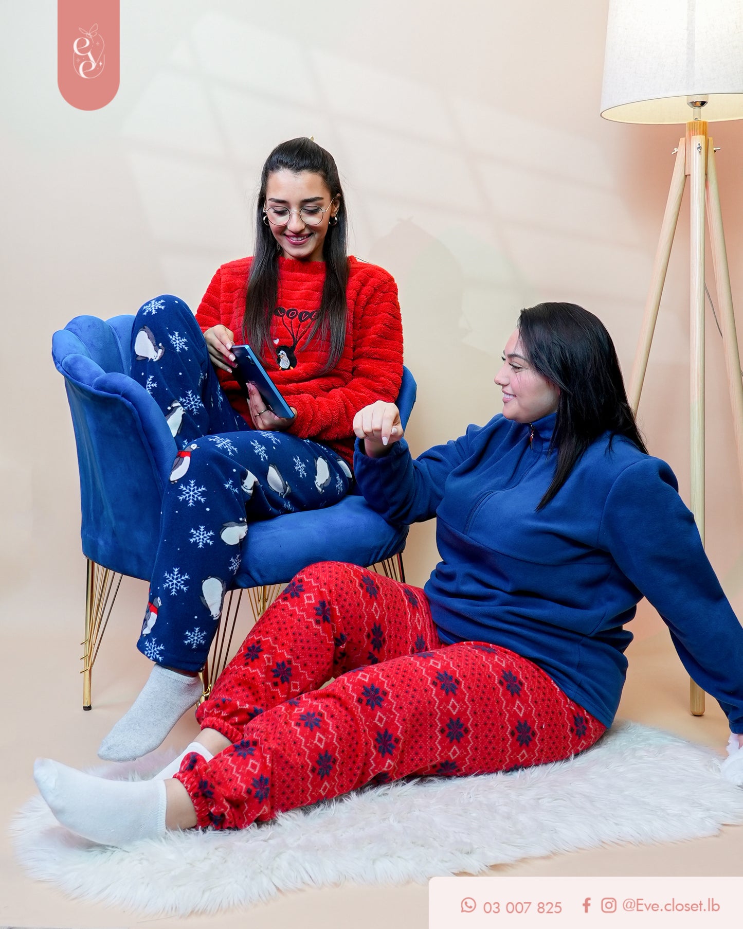 Navy And Red polyester pajama