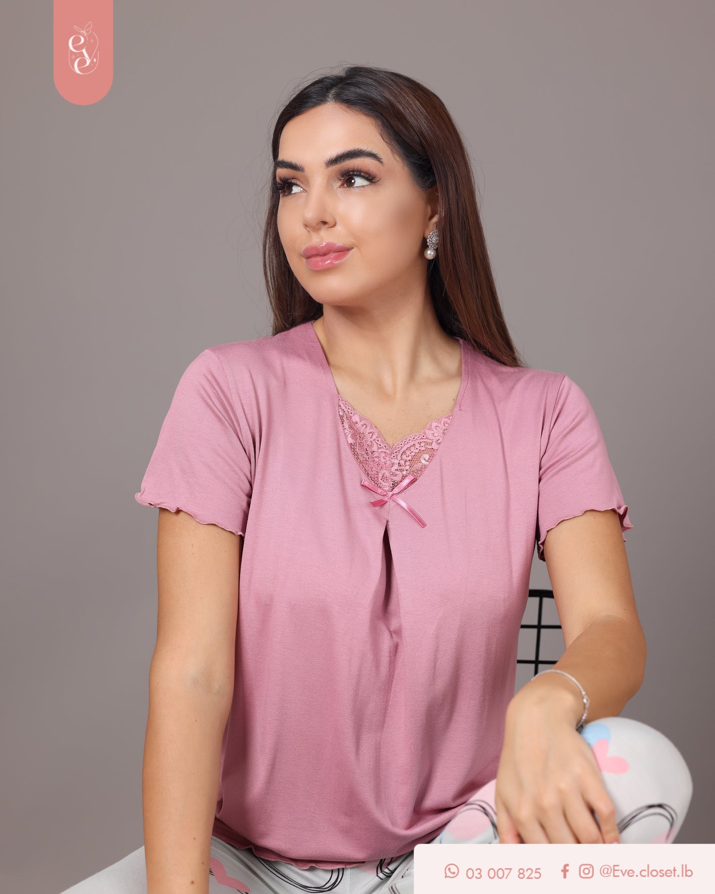Pink and gray short sleeve pajama